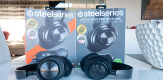 Image of Steelseries Artics Nova Pro headset on table with boxes